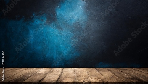 dark black and blue grungy wall background for display or montage of product