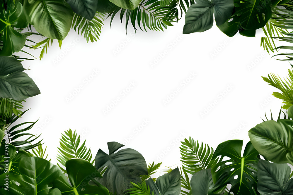 Fototapeta premium Tropical leaves on white background with copy space for text.