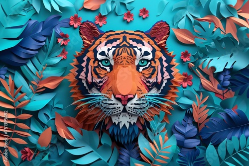 a tiger with paper cut out of it