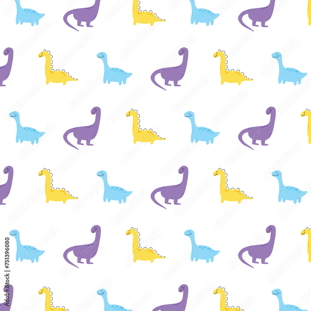 Seamless pattern with cute dinosaurs. Kids pattern with dino. Vector illustration. Seamless pattern with cute dinosaurs. Kids pattern with dino. Vector illustration.