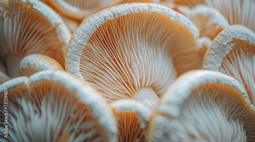 Macro shot of the delicate gills of oyster mushrooms, showcasing nature's patterns.