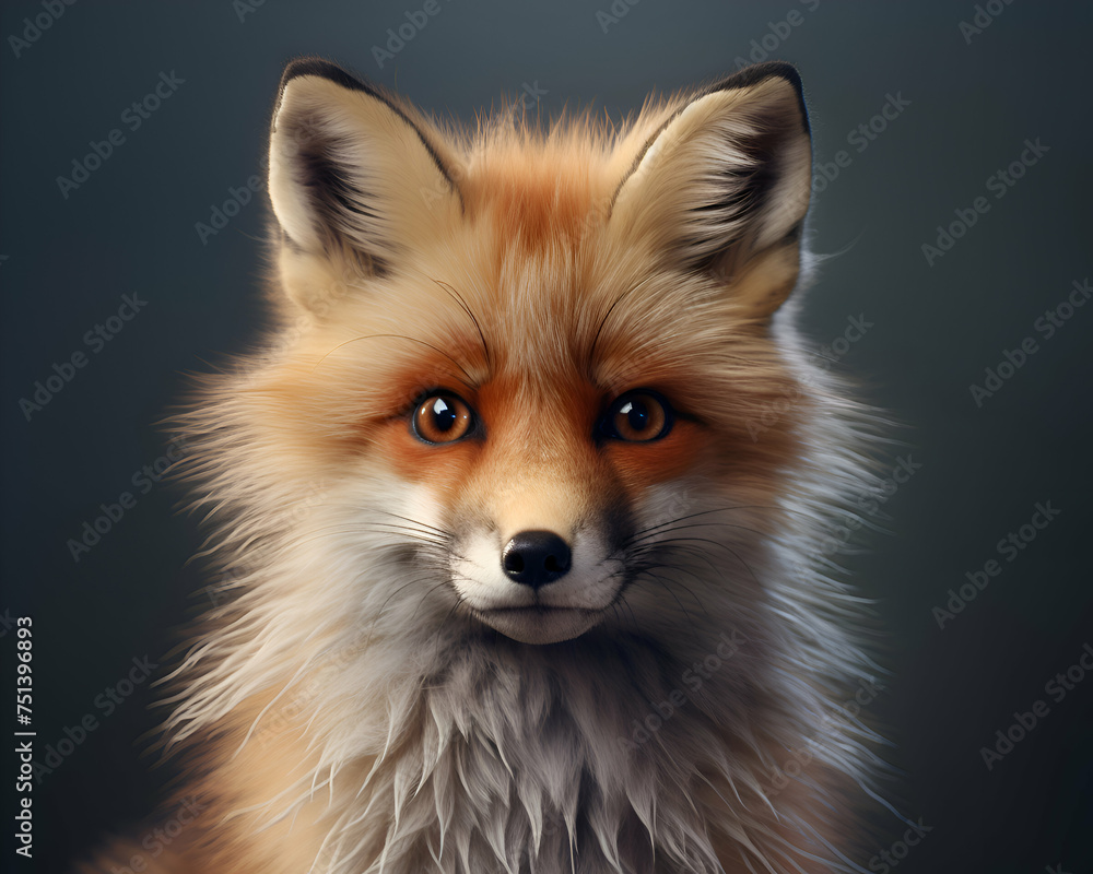 Obraz premium Close-up portrait of a red fox on a dark background.