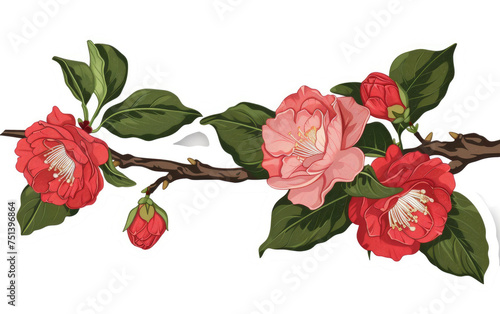 Sticker featuring a Camellia branch isolated on transparent Background
