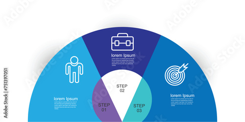 Business infographic semicircle template with 3 options