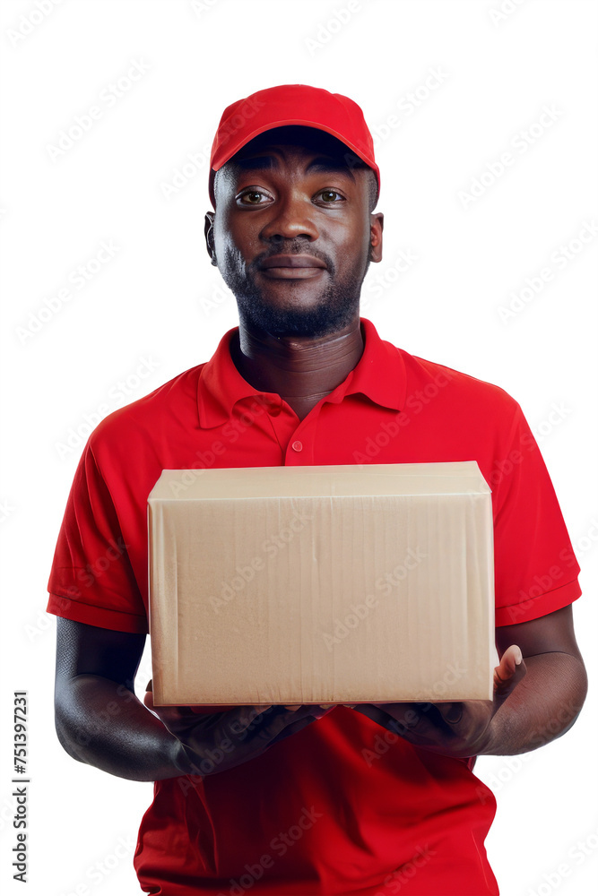 delivery service courier standing on a white background with a nondescript parcel. delivery service courier standing on a white background with a nondescript parcel.