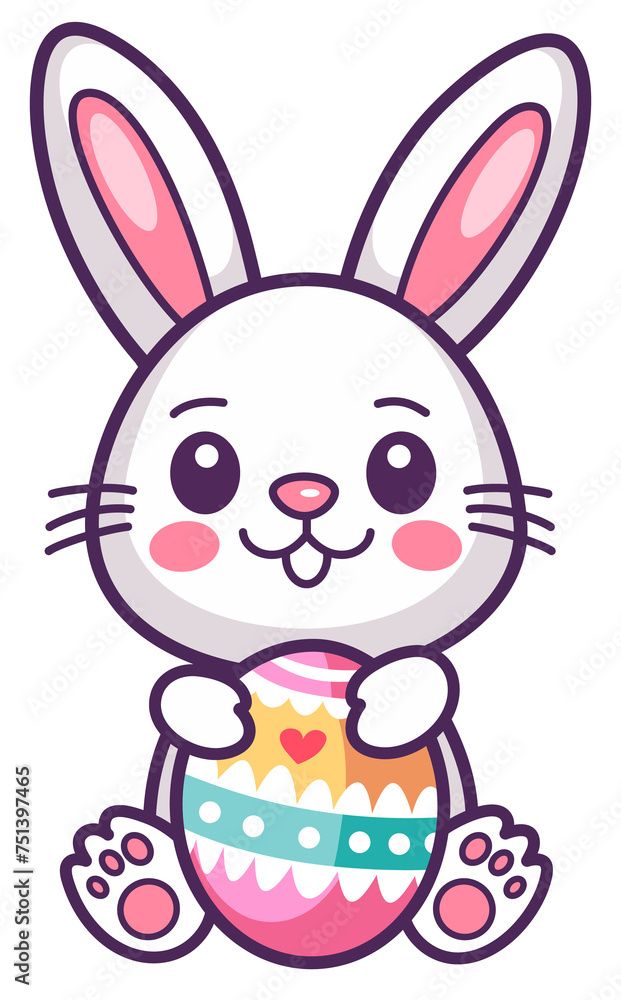 Fototapeta premium Cute easter bunny with easter egg. Cartoon character illustration