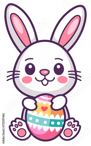 Cute easter bunny with easter egg. Cartoon character illustration