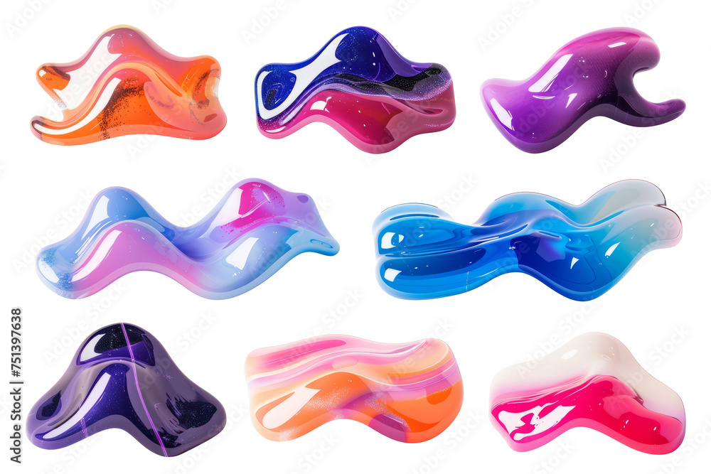 set of digital stickers of abstract futuristic waves, isolated on white background. set of digital stickers of abstract futuristic waves, isolated on white background.