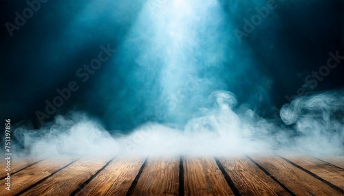 generative fog in darkness smoke and mist on wooden table abstract and defocused halloween backdrop