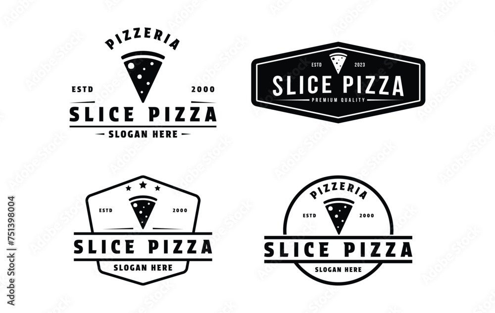 Set of slice pizza logo design vintage retro stamp label	and badge