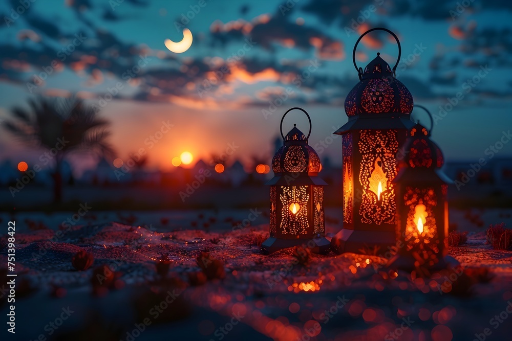 Lanterns Light Up at Sunset in Dreamy Beach Setting Lanterns Light Up at Sunset in Dreamy Beach Setting