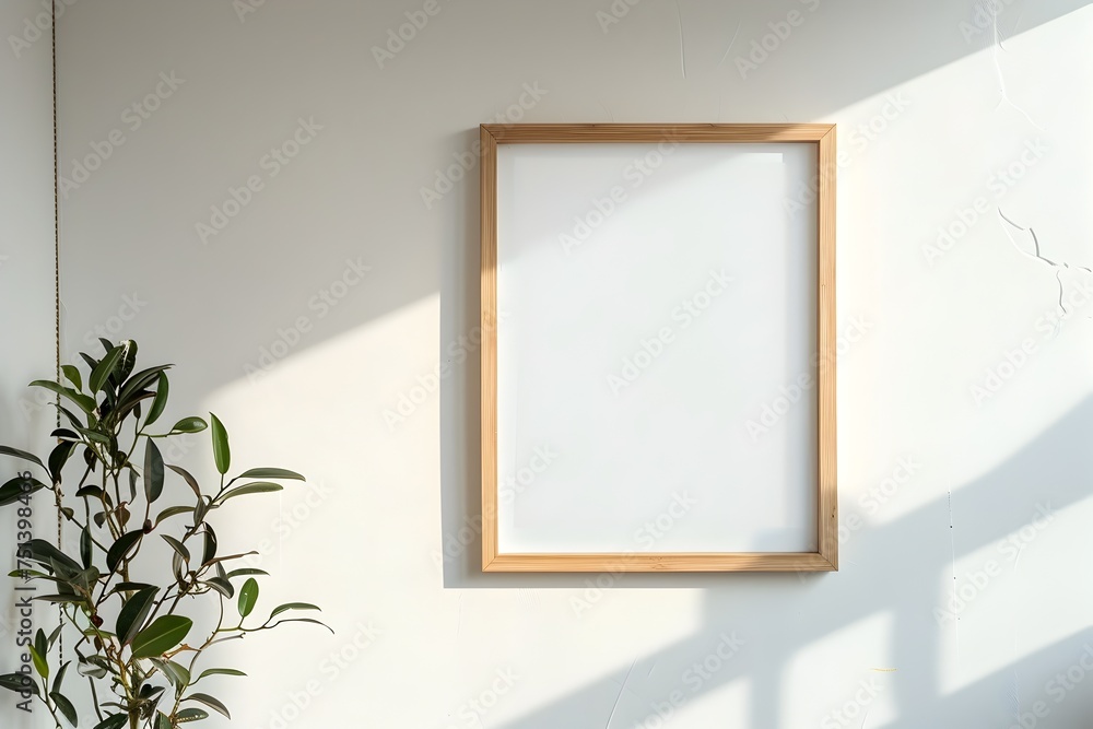 Minimalist Japanese-style room with empty picture frame and potted plant Minimalist Japanese-style room with empty picture frame and potted plant