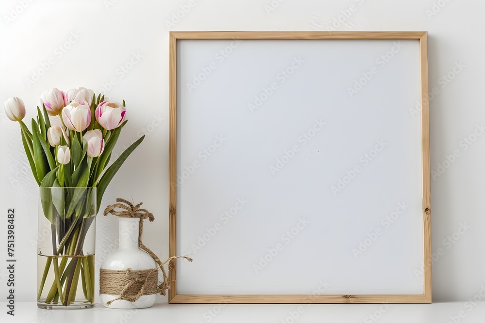 Minimalist Picture Frame with Fresh Flowers, To provide a high-quality and versatile stock photo that showcases the beauty and elegance of Minimalist Picture Frame with Fresh Flowers, To provide a high-quality and versatile stock photo that showcases the beauty and elegance of