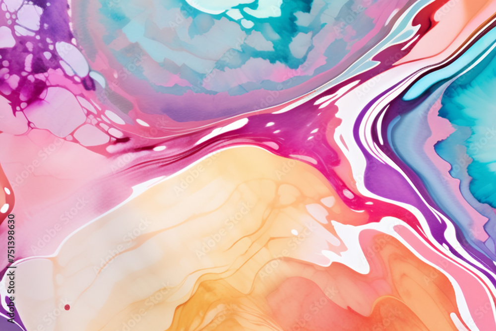 Fototapeta premium Closeup of abstract watercolor paint background texture with liquid fluid marbled paper texture banner texture. Generative AI (생성형 AI)