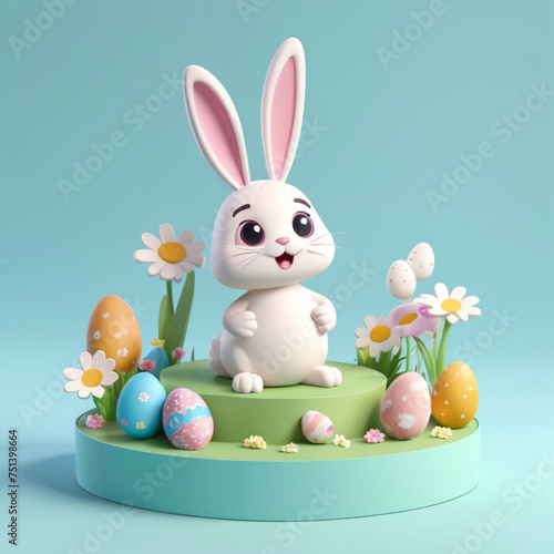 photo of a easter bunny with easter eggs background © Shilpi