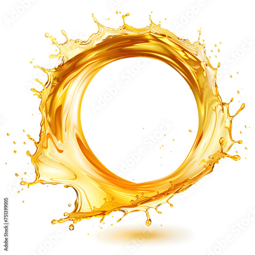 Yellow beer, oil or juice splash. Realistic liquid beverage swirl isolated on white background