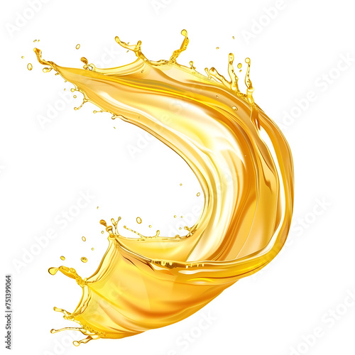 Yellow beer, oil or juice splash. Realistic liquid beverage swirl isolated on white background