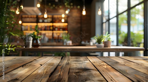 Wooden Table in a Cafe Restaurant Rustic Americana Style