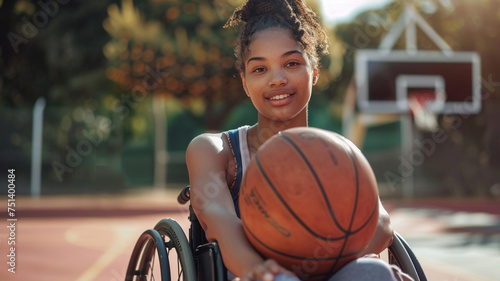 Basketball female player in wheelchair	