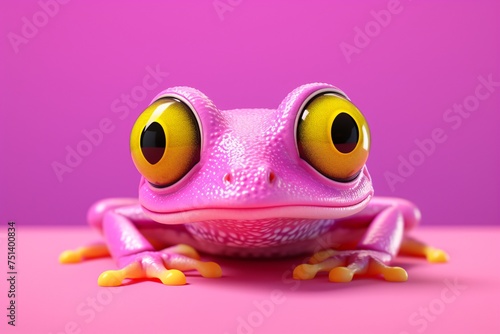 a pink frog with yellow eyes