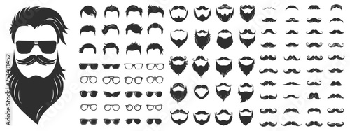 Set of hipster mustache icon. Different mustache collection. Vector illustration