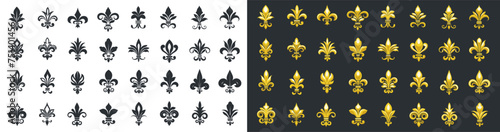 Set of Fleurs-de-lis icons. Vector illustration.