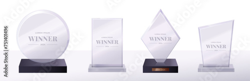 Glass trophy mockup. Realistic plexiglass award for sport competition