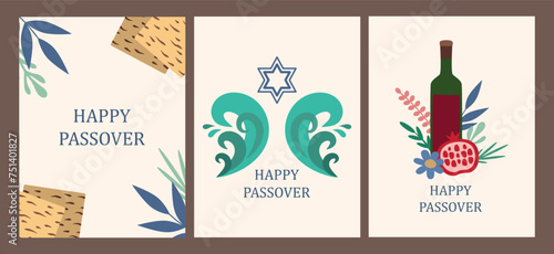 Passover holiday concept, greeting cards set. Vector illustration for your design.