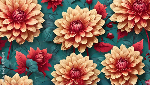 Abstract Dahlia flowers background. Seamless pattern  dahlia,wallpaper illustration background. © EPDICAY