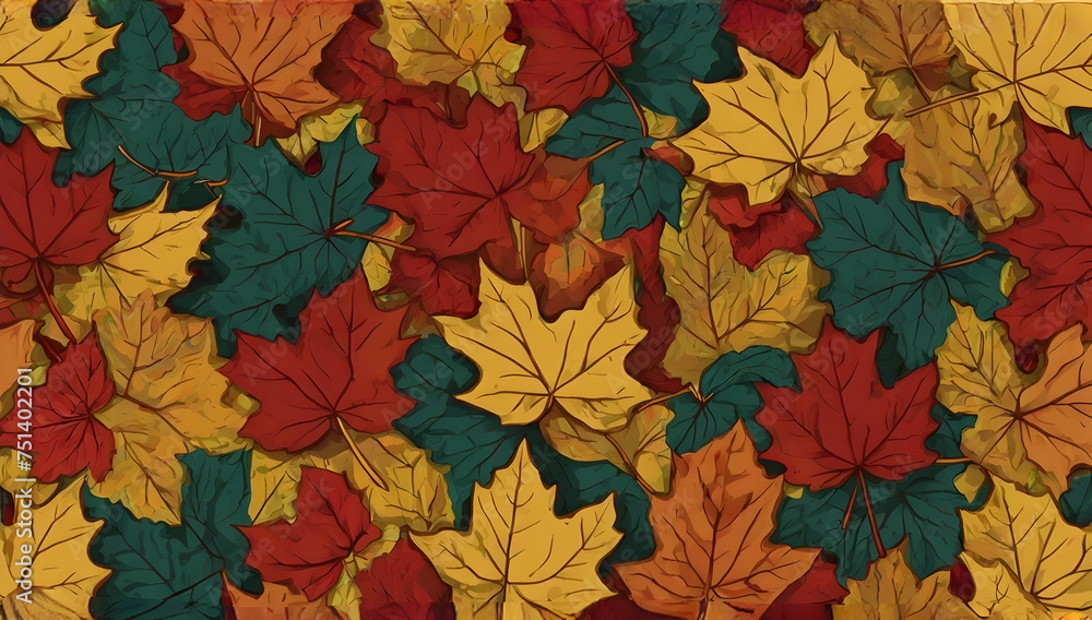 Fototapeta premium Maple leaf background. Seamless pattern wallpaper illustration background.
