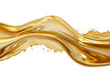 Gold glossy liquid wave, fluid splash Isolated on white background