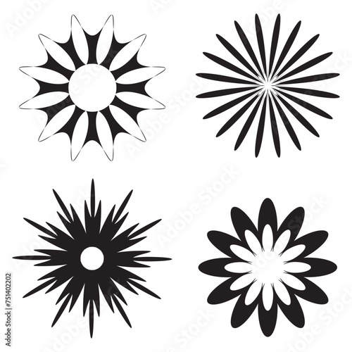 Black Daisy Chamomile silhouette icon set. Camomile big set. Cute round flower plant collection. Love card symbol. Simple different shape. Growing concept. Flat design. Isolated. White background. 