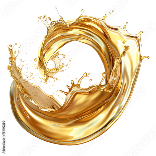 Gold glossy liquid wave, fluid splash Isolated on white background