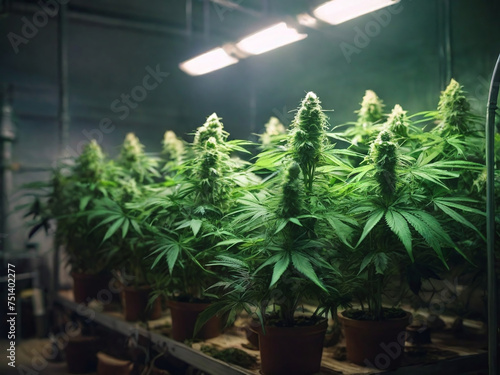 Indoor Cannabis Farm Lush Green Marijuana Ganja Weed Plants Generative AI