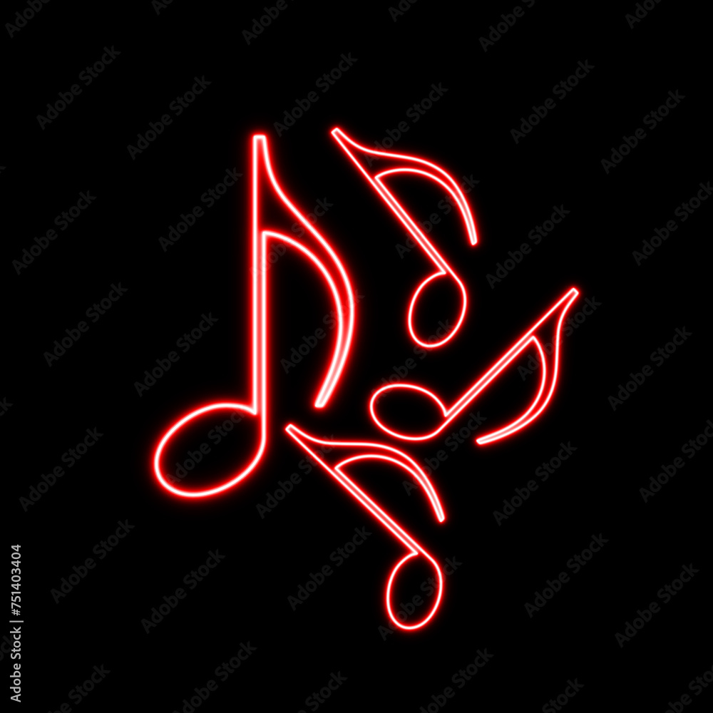 Neon glowing Music notes icon set, Music notes symbol on the black background Neon glowing Music notes icon set, Music notes symbol on the black background