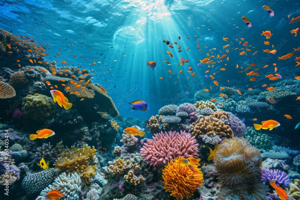 Obraz premium Underwater scene with coral and fish