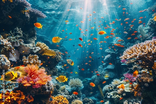 Underwater scene with coral and fish