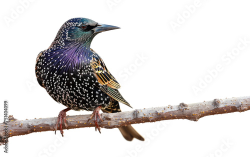 Perched Starling on a Limb isolated on transparent Background