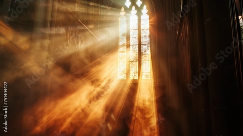 Sunlight shining through a church window.