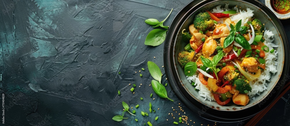 A bowl filled with a mix of rice and colorful vegetables sits atop a wooden table, creating a vibrant display of a healthy meal. A bowl filled with a mix of rice and colorful vegetables sits atop a wooden table, creating a vibrant display of a healthy meal.
