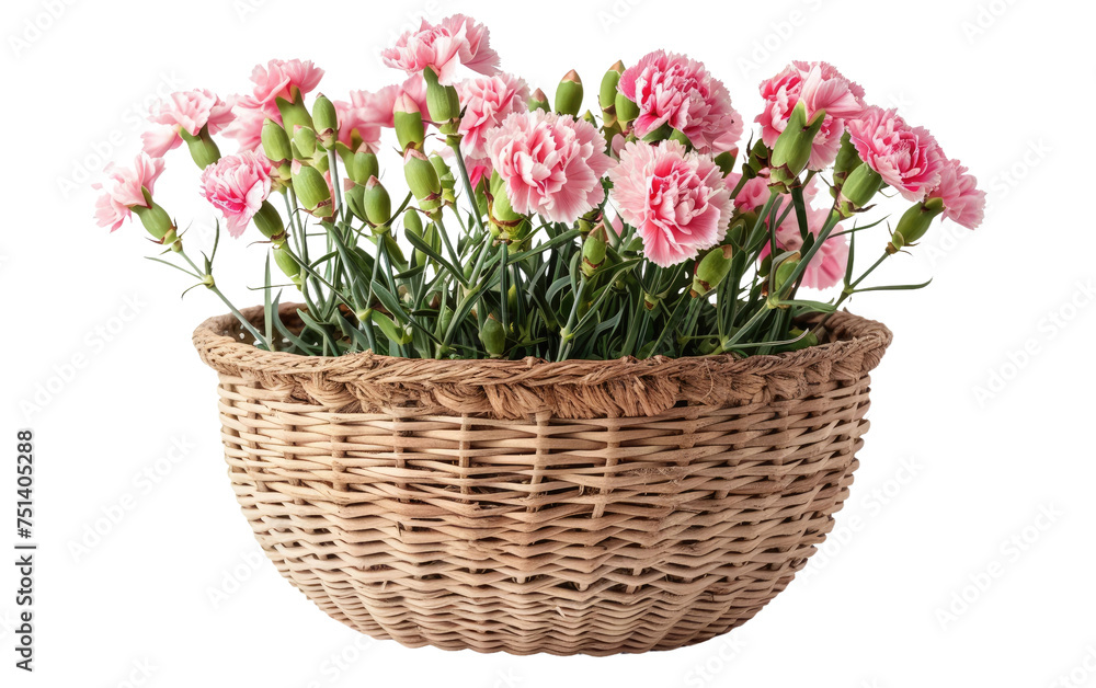 Scalloped Rattan Pot with Carnation Accent isolated on transparent Background