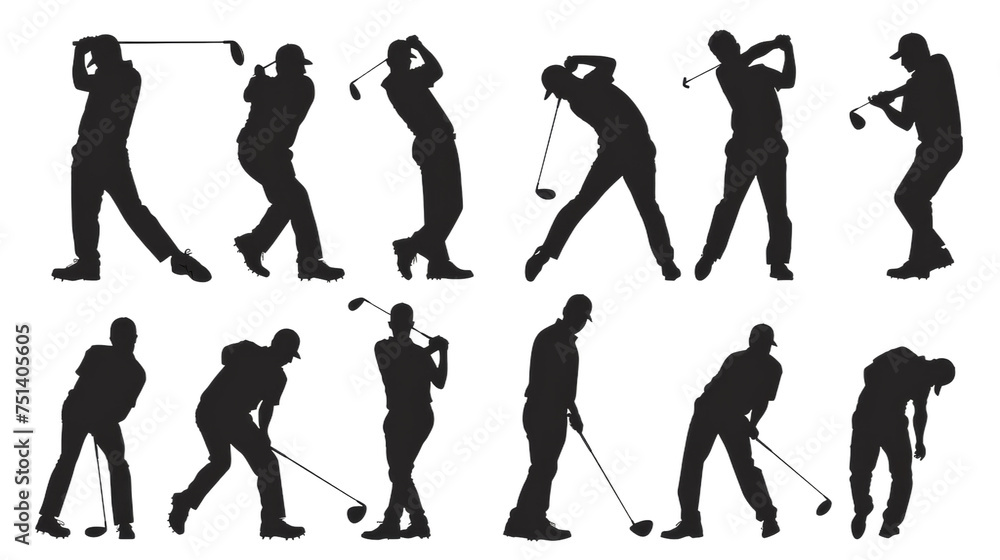 Fototapeta premium Silhouettes of Golfers in Various Poses