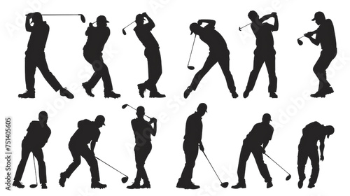 Silhouettes of Golfers in Various Poses