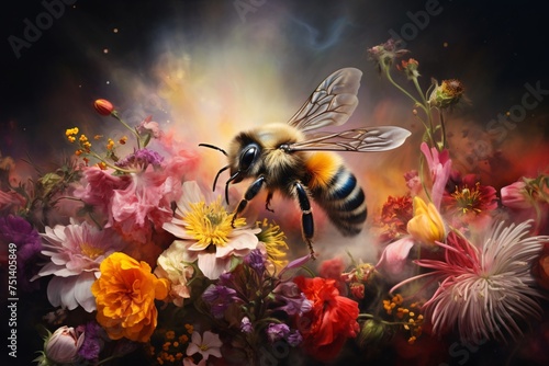 a bee flying in a flower bouquet