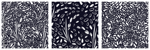 Rice grain Vector pattern set Food Cereal porridge
