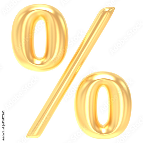 Gold Symbol Percent Number 3D Rendering