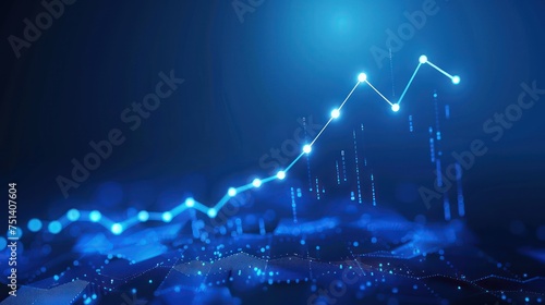 stock market financial chart with uptrend line graph in on blue background