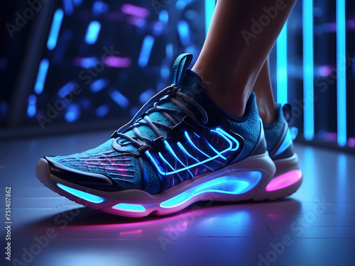 a pair of shoes with neon lights on them, a hologram by Évariste Vital Luminais design, featured on Behance, holography, glowing neon, futuristic, glowing lights design
