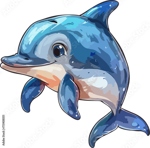Blue dolphin illustration cartoon isolated on white background