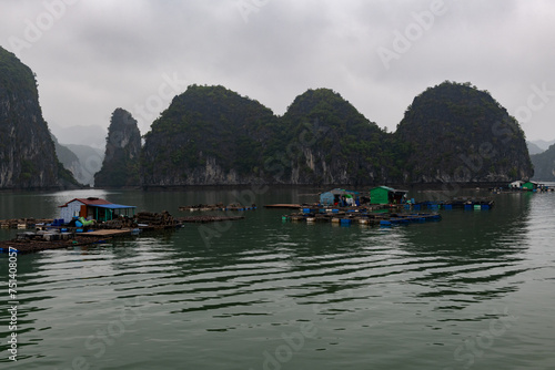 Fish farming operation in Ha Long Bay in northeastern Vietnam.